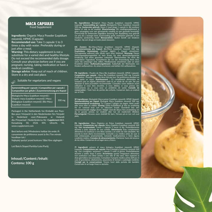 Cupplement b.v. - Wholesale Oral Supplement/Vitamin - Maca Capsules 500 mg Organic 100 Capsules7