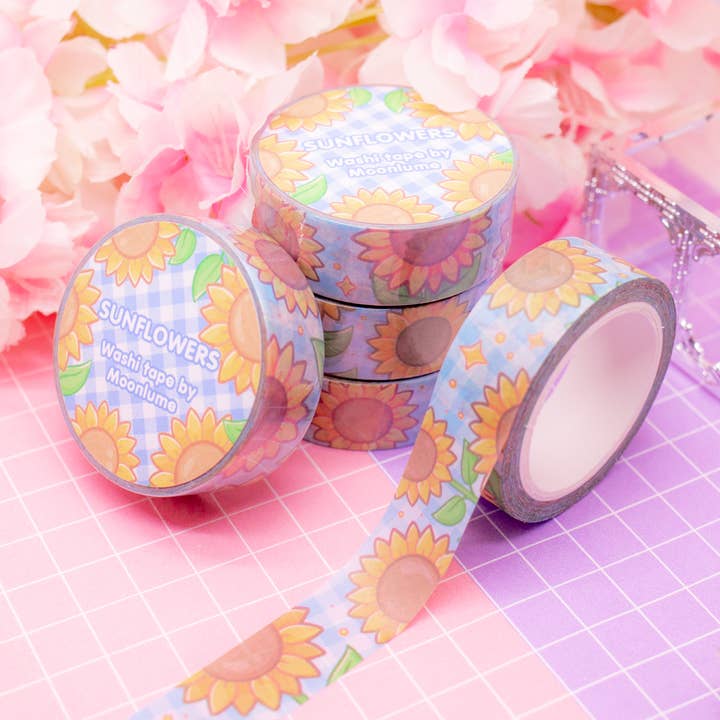 Cozy Sunflower Fields washi tape 15mm x 10m for wholesale by Moonlume