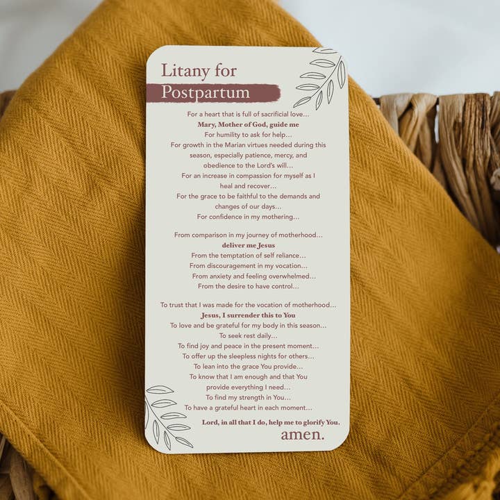 Litany for Postpartum Prayer Card for wholesale by Abundance of Grace