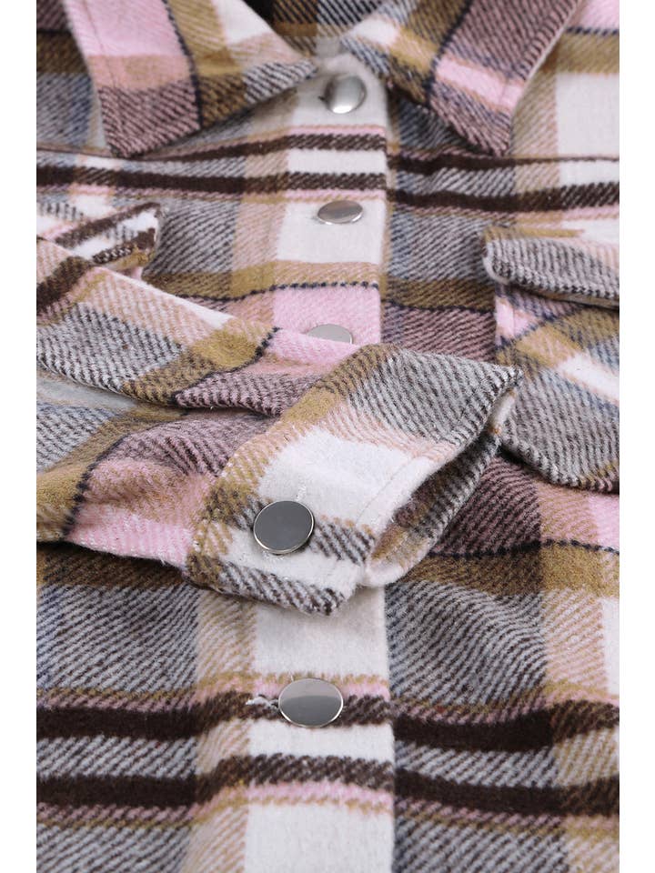 PRETTY BASH - Wholesale Shirt Jacket/Shacket - Women's - Plaid Pocketed Button Front Shacket22