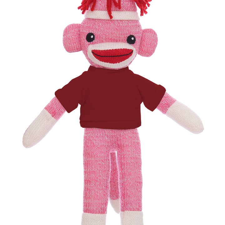 Plushland - Wholesale Stuffed/Plush Toy - Kids & Baby - Customizable 8" Pink Sock Monkey with Tee shirt
