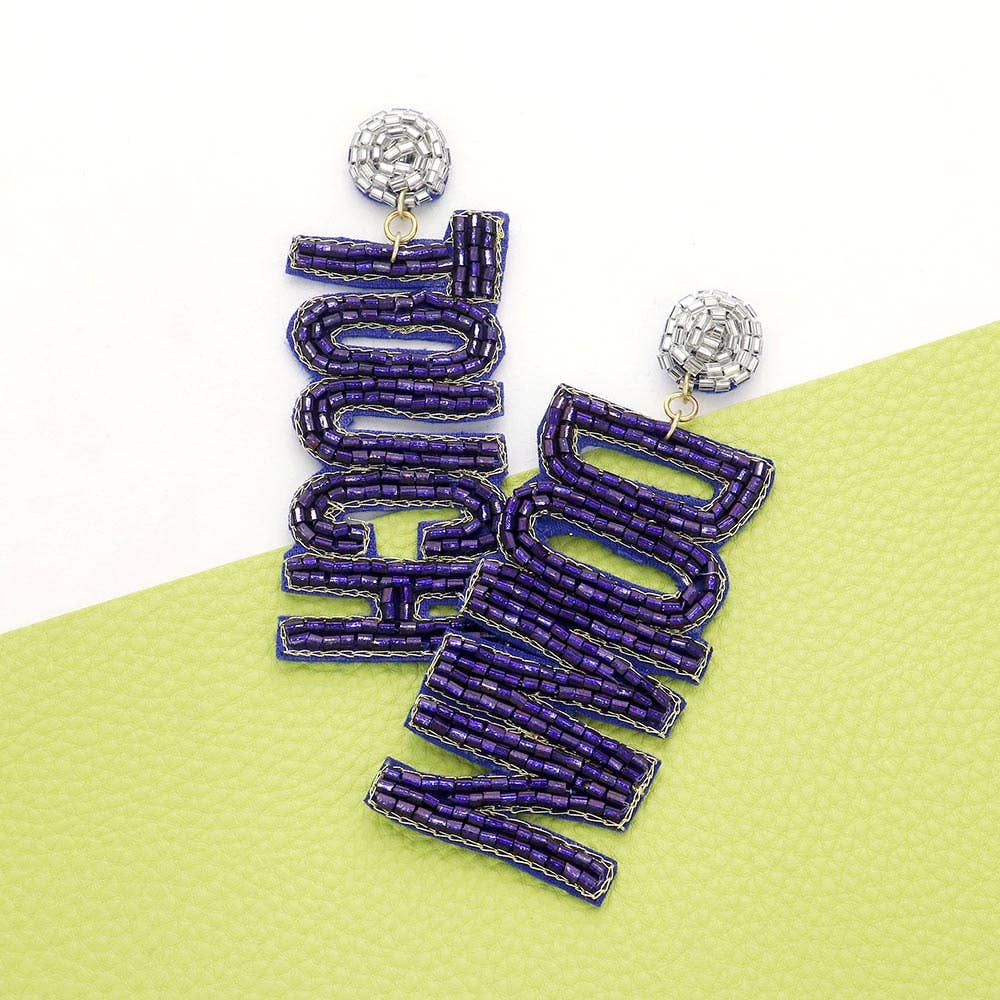 Sensibling Corp. - Wholesale Dangle Earrings - Game Day Felt Back Beaded Touch Down Message Dangle Earrings1