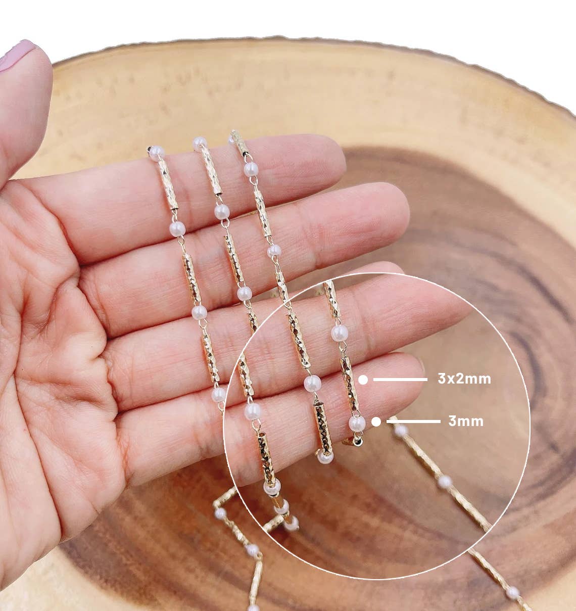 Beads Creation – wholesale Beads – White Pearl Heart Chain, MOP Pearl Chain by Foot, CH2961