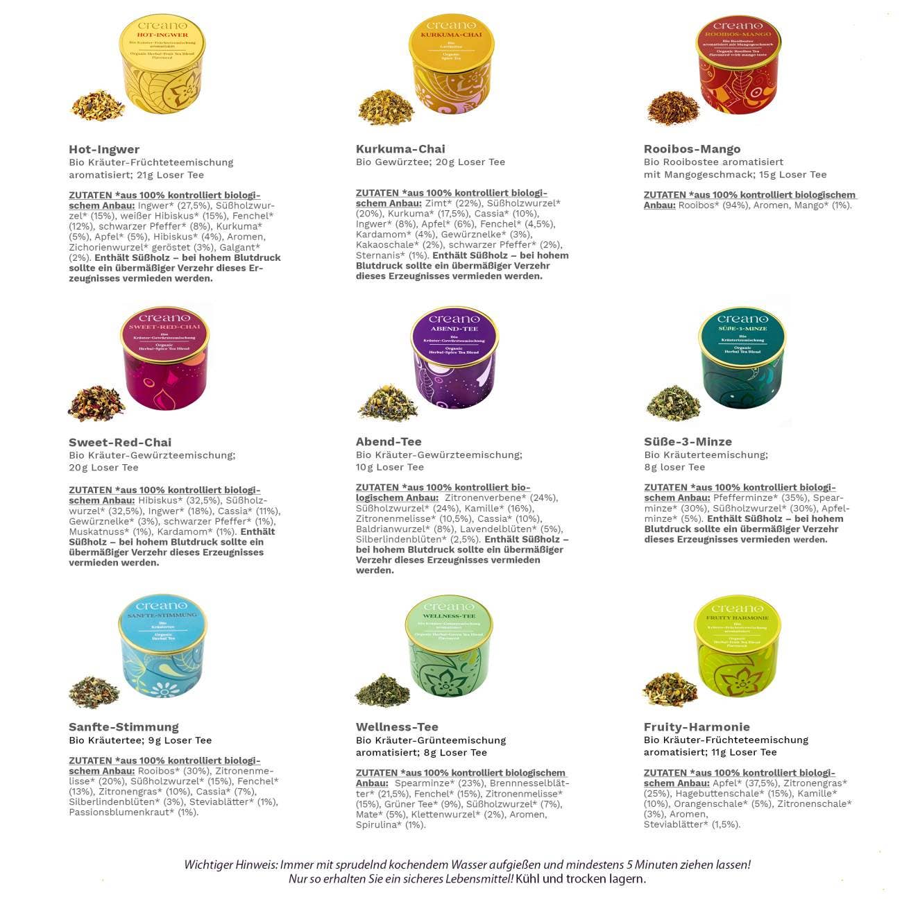 Creano - Wholesale Tea Bags - Creano organic tea gift set - 9 types of tea in metal cans2