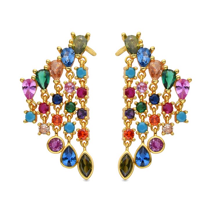 Luxenter - Vente Boucles d'oreilles pendantes - Boucles d'oreilles Luxenter en argent sterling 925 et zirconium multicolore finition or jaune 18k - Arkai0