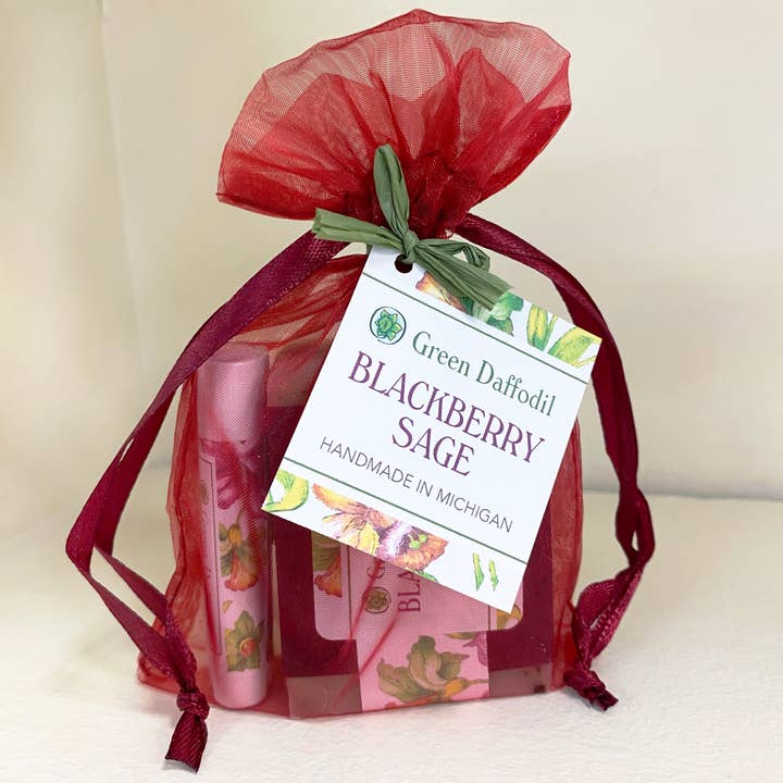 Blackberry Sage Soap & Lip Balm Organdy Gift Set - Berry for wholesale by Green Daffodil Bath & Body