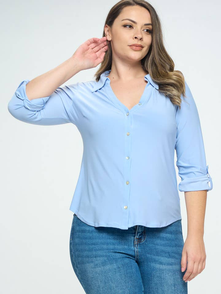Plus Size Button Down Blouse for wholesale by DNA Couture