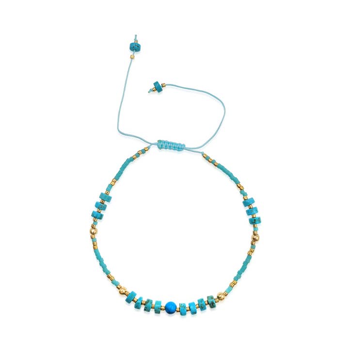 Adjustable Nylon Thread Braided Blue Tuquoise Beads Bracelet for wholesale by BESHEEK JEWELRY