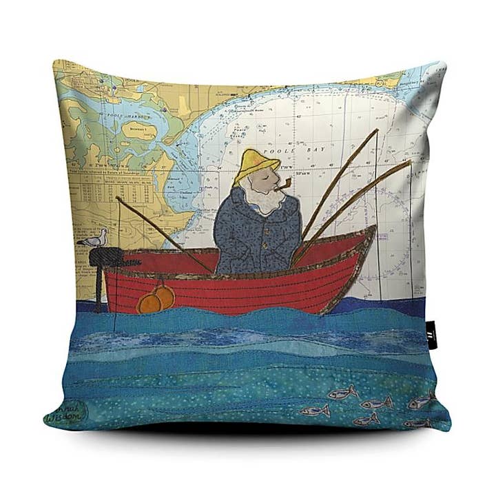 Fishing at Poole Dorset Cushion for wholesale by Hannah Wisdom Textiles