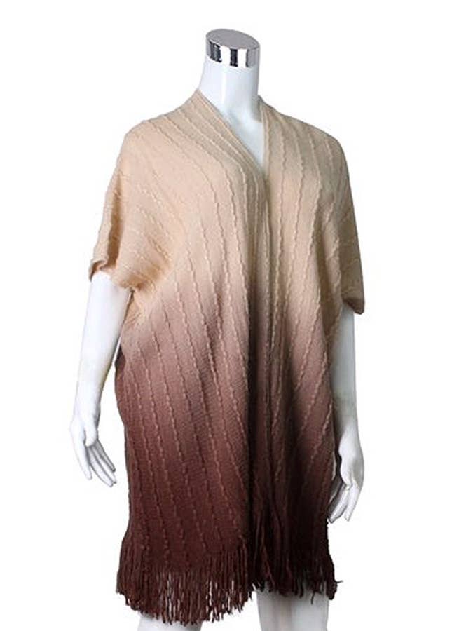 Funteze - Wholesale Poncho - Women's - Two Tone Fringe Poncho