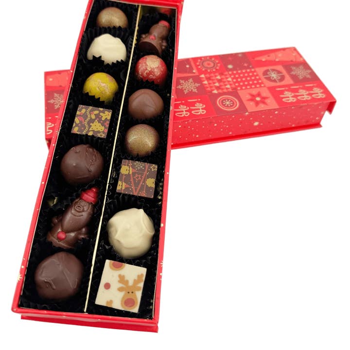 Christmas 14 pralines and truffles box ho-ho-ho 225g for wholesale by The Belgian Chocolate Makers