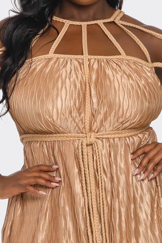 BANJUL – Großhandel Kleid – Damen – HCCD71765   Wellig plissiertes geflochtenes Seil Plus Size Maxikleid5