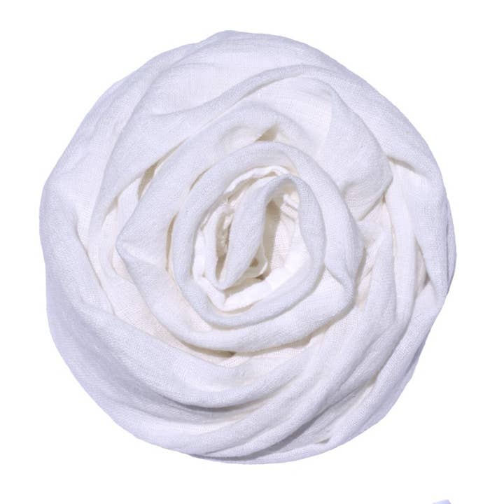 Linen Scarf - White - Loose Open Weave - Frayed Edges for wholesale by LinenCasa