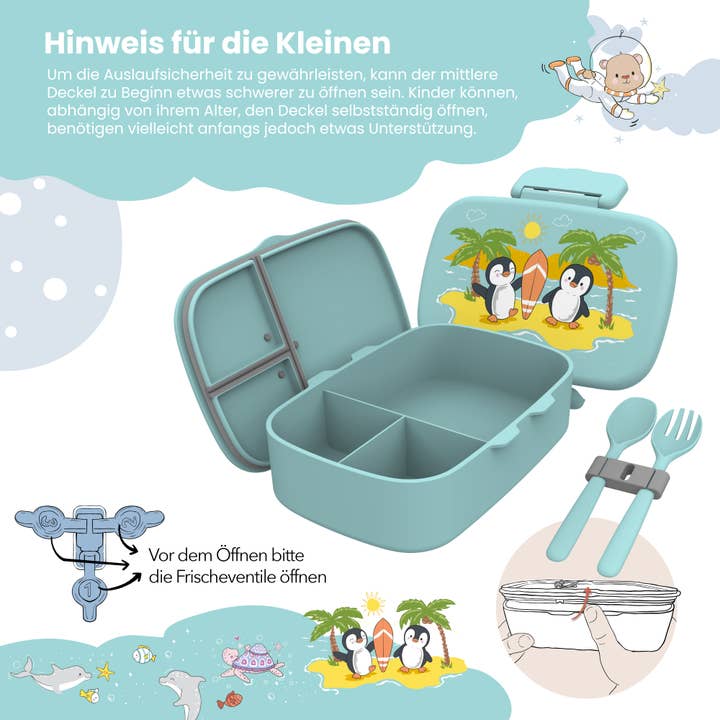 BEARFOOT - Wholesale Lunch Bag/Box - Kids - Children's lunch box with compartments, lightweight & leak-proof - penguin