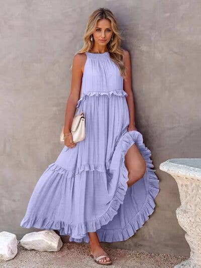ClassiQ - Wholesale Dress - Women's - Ruffled Sleeveless Tiered Maxi Dress with Pockets13