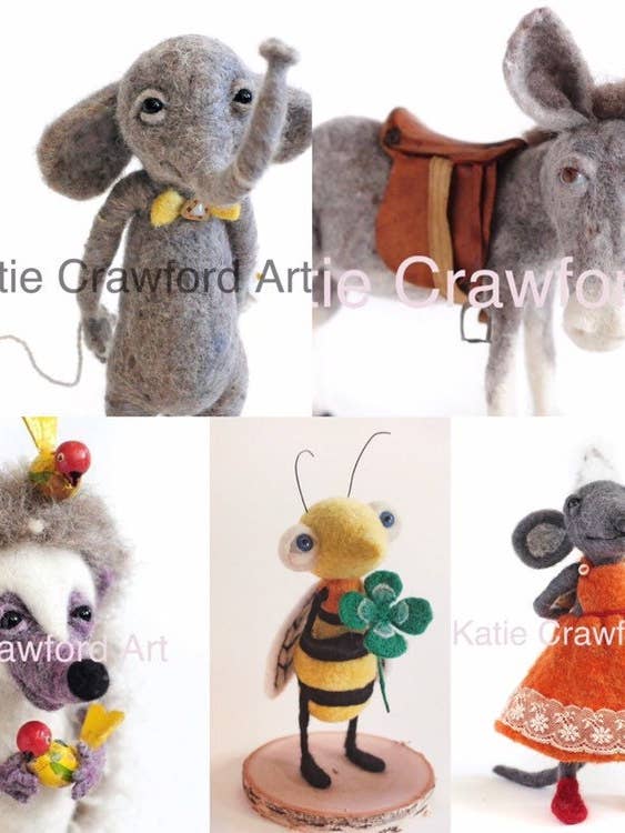 Feltie Notecard Set Of 5, Blank Inside, Assorted Images for wholesale by Katie Crawford Art