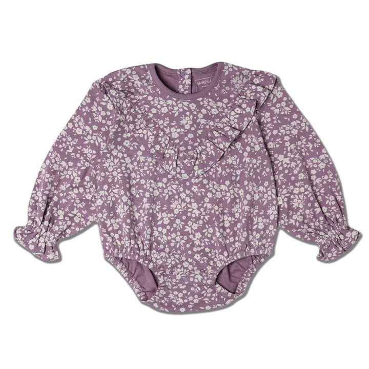 Organische Ruffle Bubble Romper - Distel voor wholesale door Makemake Organics