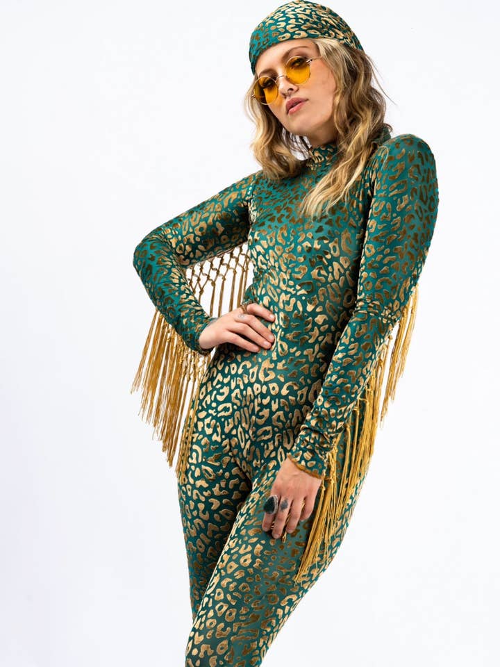 Radiant Robes – Engroshandel Heldragt – til kvinder – Fringed Cheetah Burn Velvet Strømpebukser