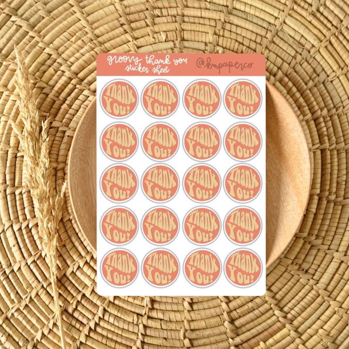 Feuille d'autocollants Groovy Thank You pour la vente par Shop Katherine Marie