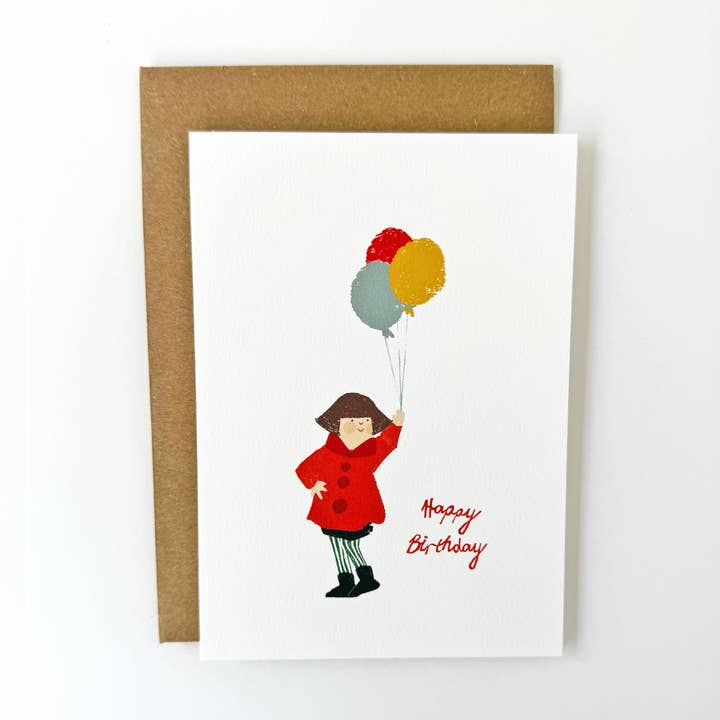 Florence Fry - Wholesale Birthday card - Cute Girl with Balloons0