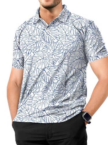 HAPPY BAY T-shirts hawaïens pour hommes Feuilles blanches partout P04662 pour la vente par LA LEELA \ HAPPY BAY