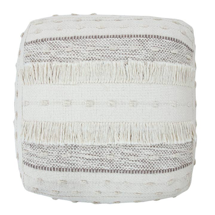 Blanc/Marron Pouf texturé Farmhouse Chic Shag Ivoire et Beige en vente sur Faire1