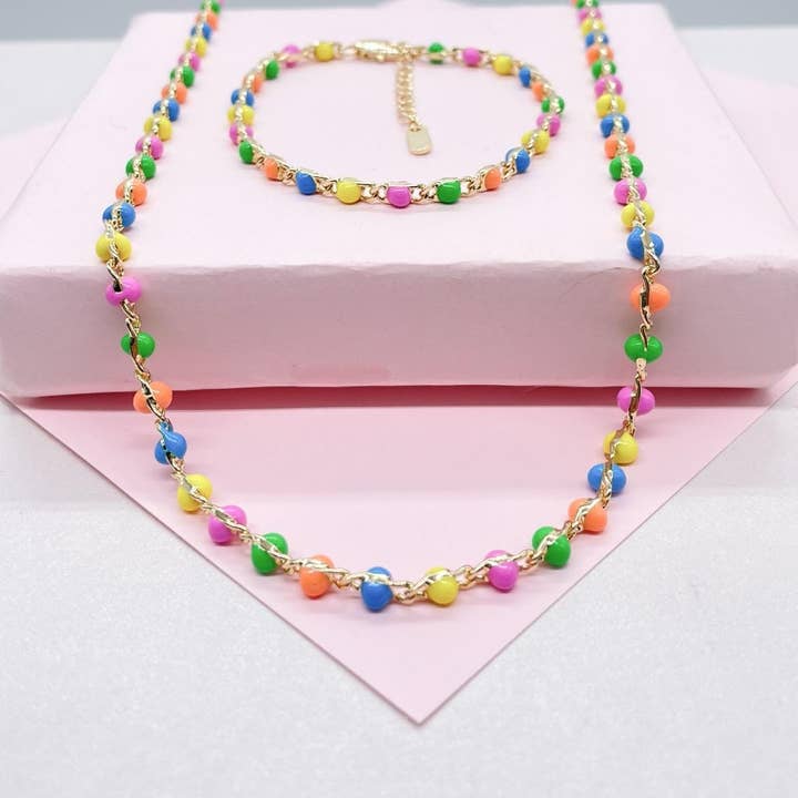 18k Gold Filled Colorful Enamel Link Set for wholesale by Milie