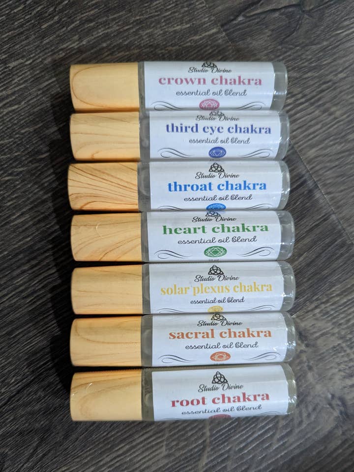 Chakra Essential Oil Roller Bottle for wholesale by Studio Divine