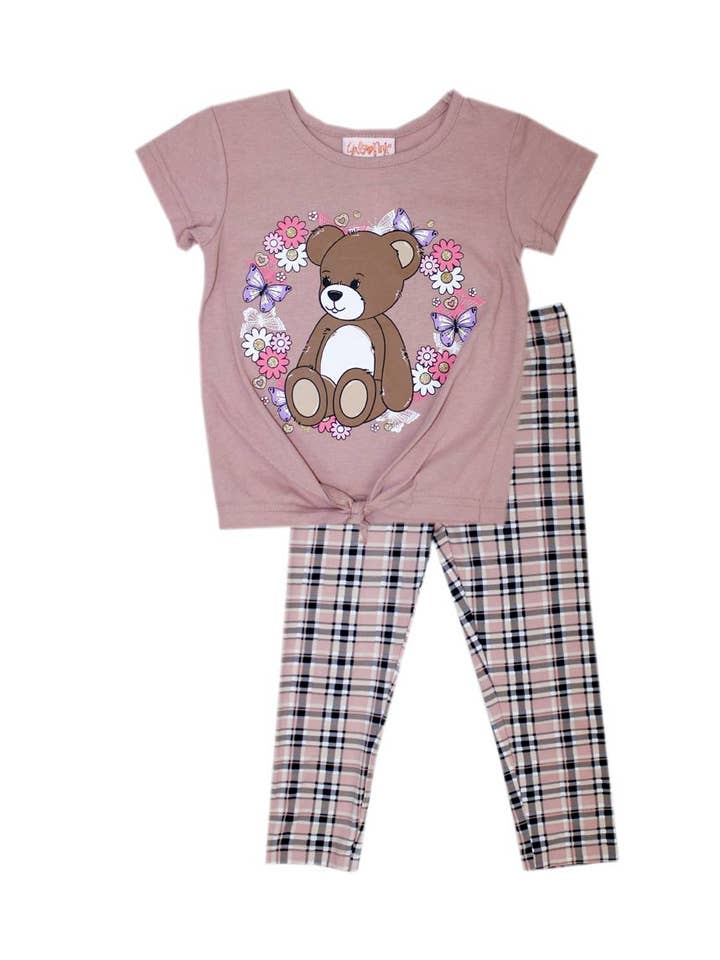 Girls Pink Teddy Bear Love Screen Top And Legging (Pack Of 12) - 6335104 for wholesale by Hemworld