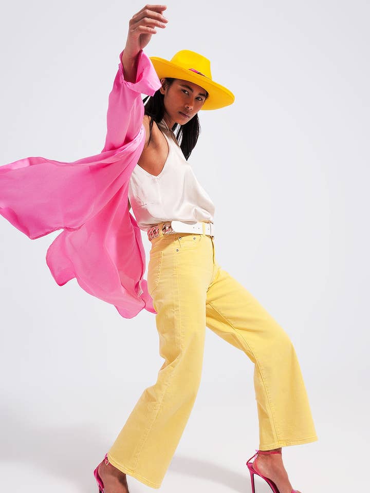 Wide leg jeans in sunshine yellow for wholesale by Q2—All Orders:Free Duties for the US,UK,and Canada
