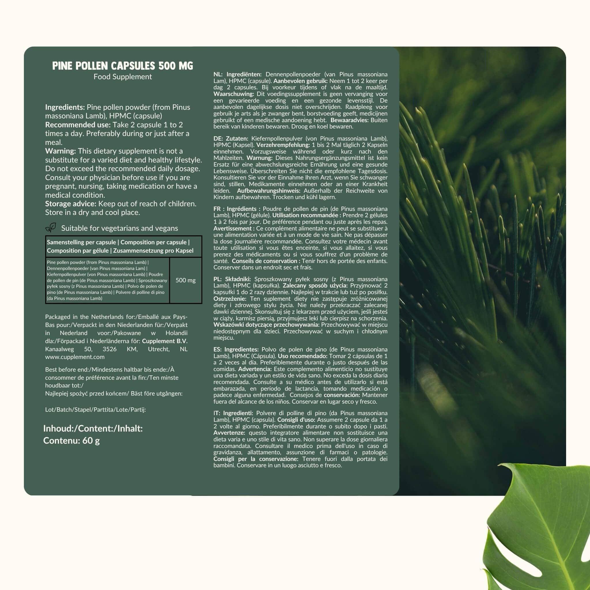 Cupplement b.v. - Wholesale Voedingssupplement/vitamine - Dennenkorrels Capsules 500mg 100 Capsules6