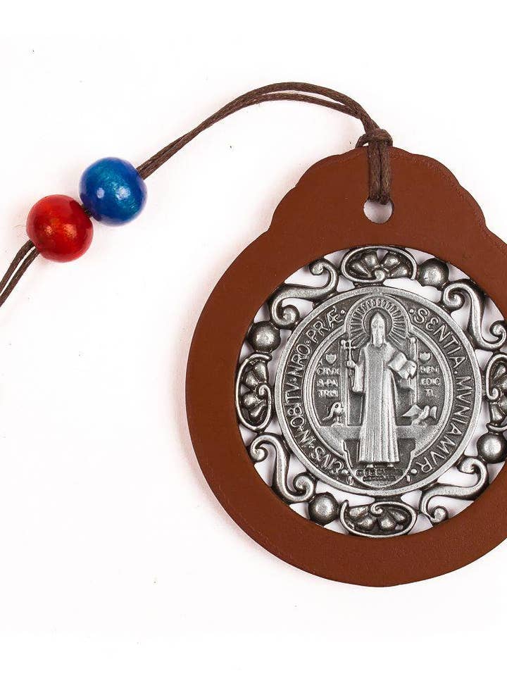 ST. BENEDICT MEDAL ON WOOD FOR CAR for wholesale by SAN JUDITAS RELIGIOUS ARTICLES