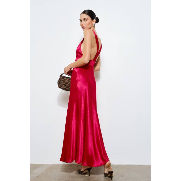 Evora Red Satin Maxi Slip Dress for wholesale on Faire3