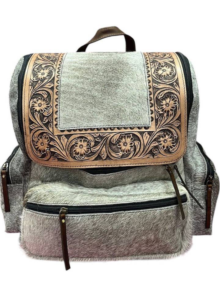 Heritage Floral Tooled Backpack - Gray for wholesale by Ganges Grain Inc