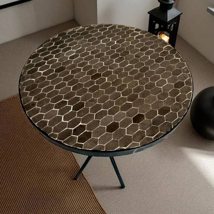 Round Black Moroccan Mosaic Table for wholesale by AtlasPerles