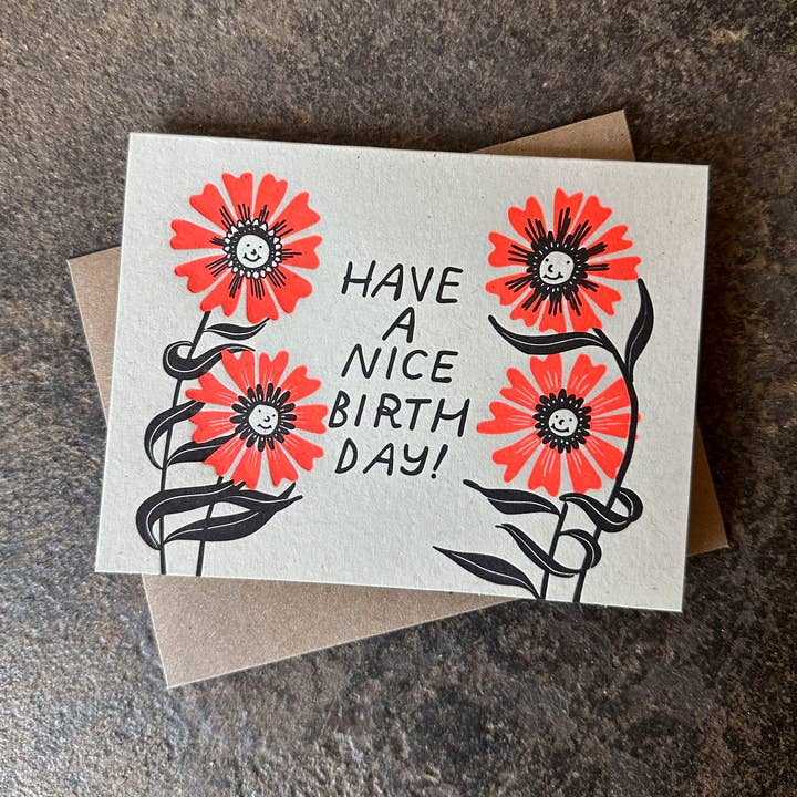 Ratbee Press - Wholesale Birthday Card - Birthday Flowers Letterpress Card1
