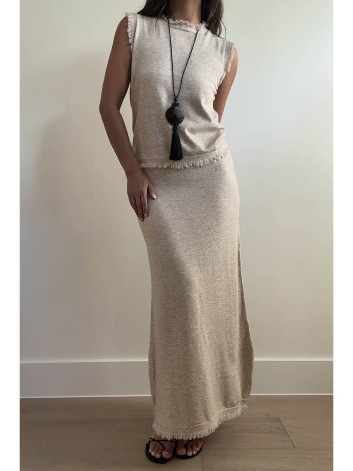 2 Piece Knit Frayed Detail Top W/Maxi Skirt Sets for wholesale by Et Clet