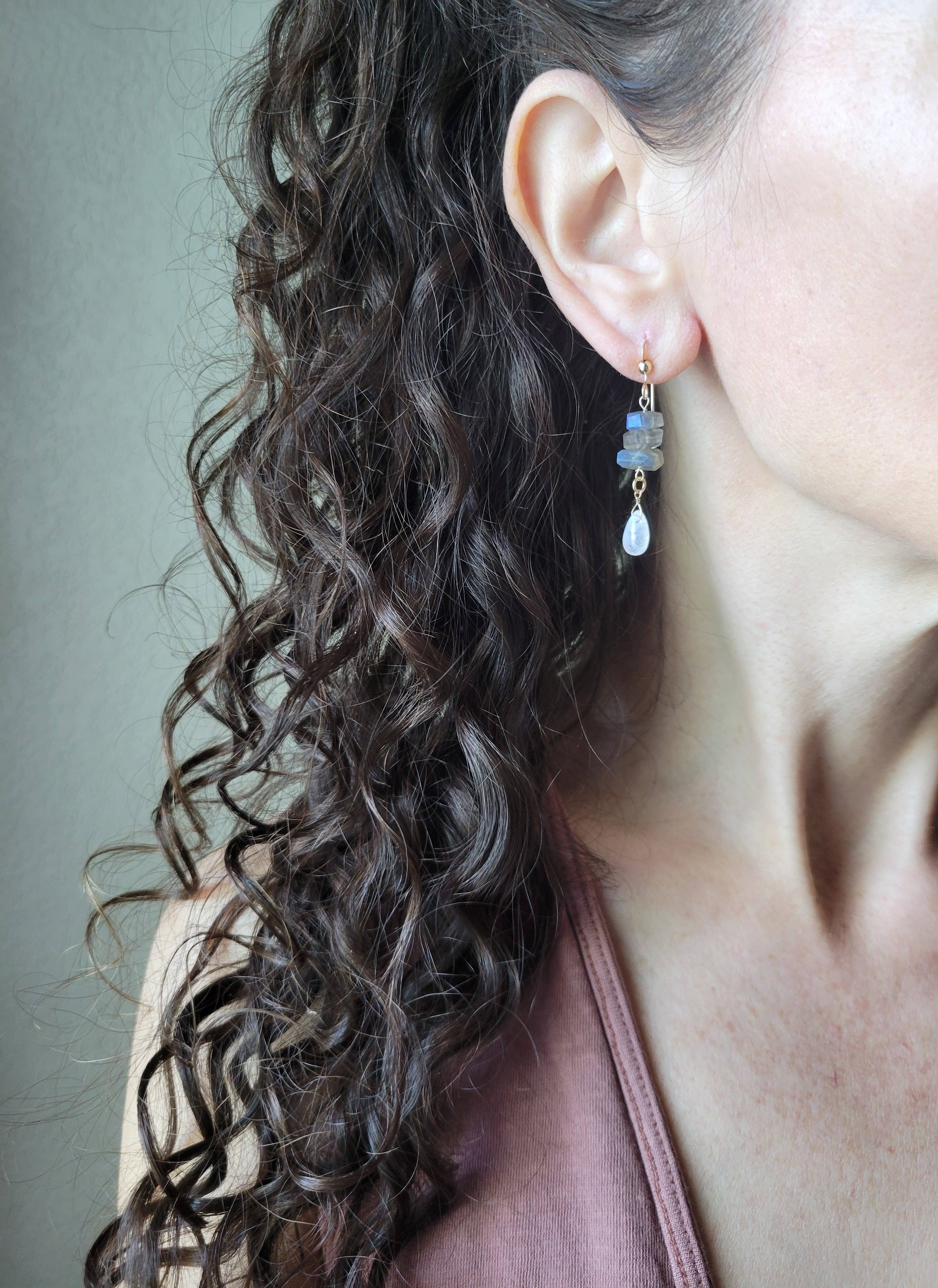 Leo Eleven Jewelry - Wholesale Dangle Earrings - Labradorite and Moonstone Dangle Earrings 3