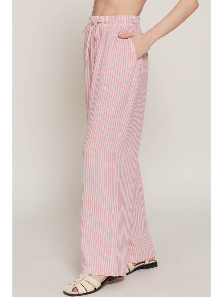 Active Basic | Active USA - Wholesale Pants - Women's - Waist Elastic Band Straight Fit Stripe Long Pants
