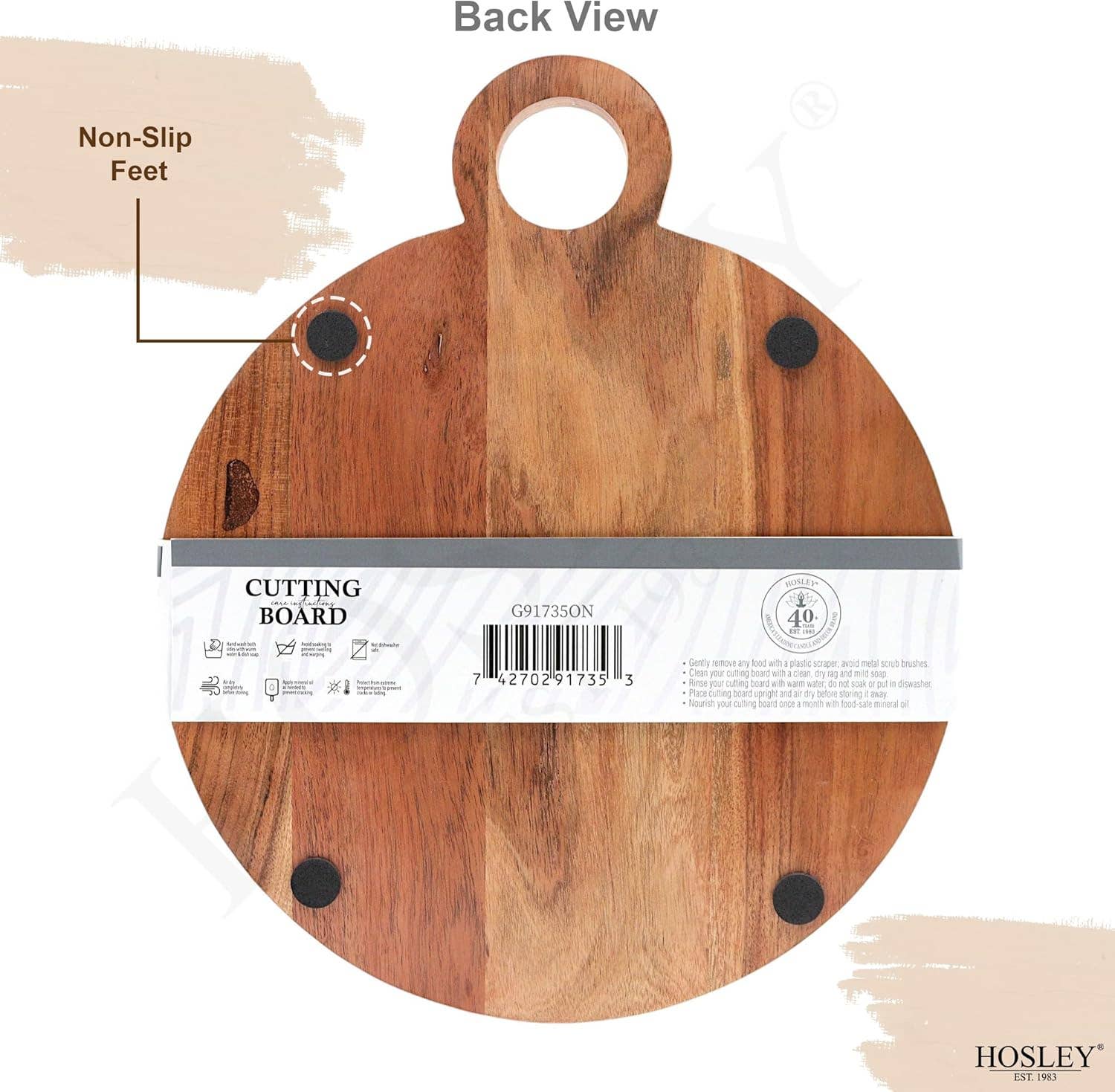Hosley - Wholesale Cutting Board - Hosley® 13.5 Inch Acacia Wood Cutting Board Medium Size2
