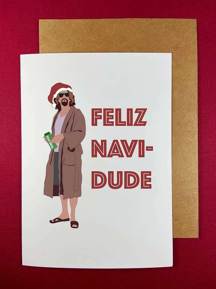Carte de vœux « Feliz Navidude » The Dude pour la vente par The Red Swan Shop