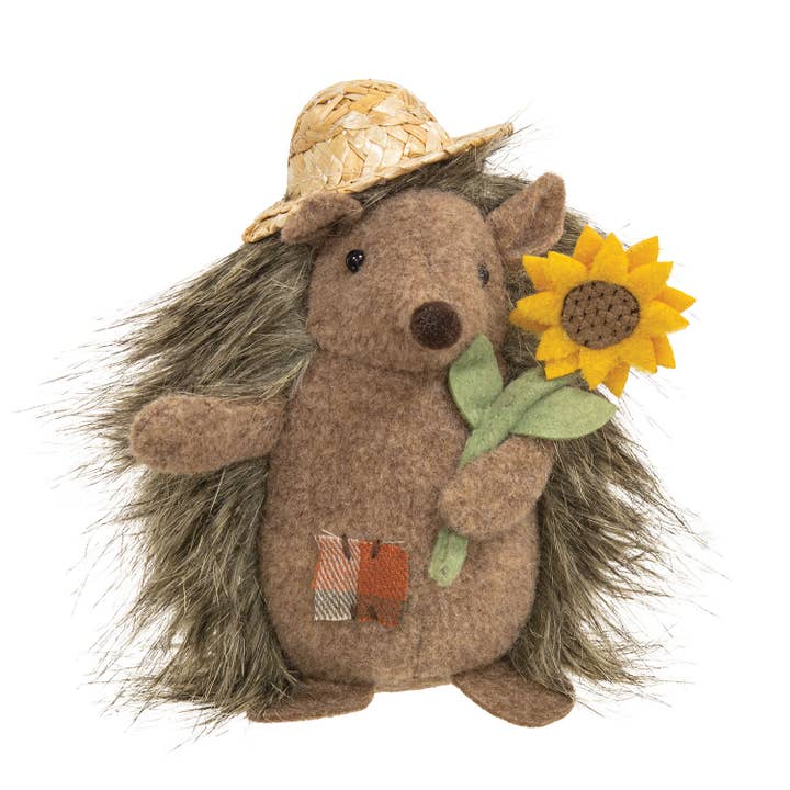 Bright Ideas - Wholesale Decorative Tabletop Object - Hedgehog with Straw Hat and Sunflower
