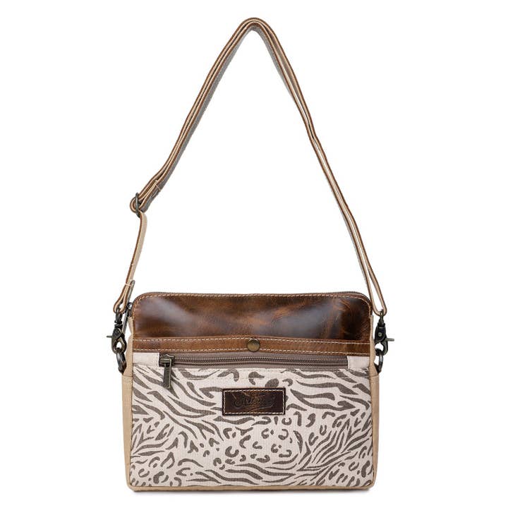 Canvas & Leather Women Crossbody Bag - Dun/Raw Umber for wholesale by Sixtease Bags USA