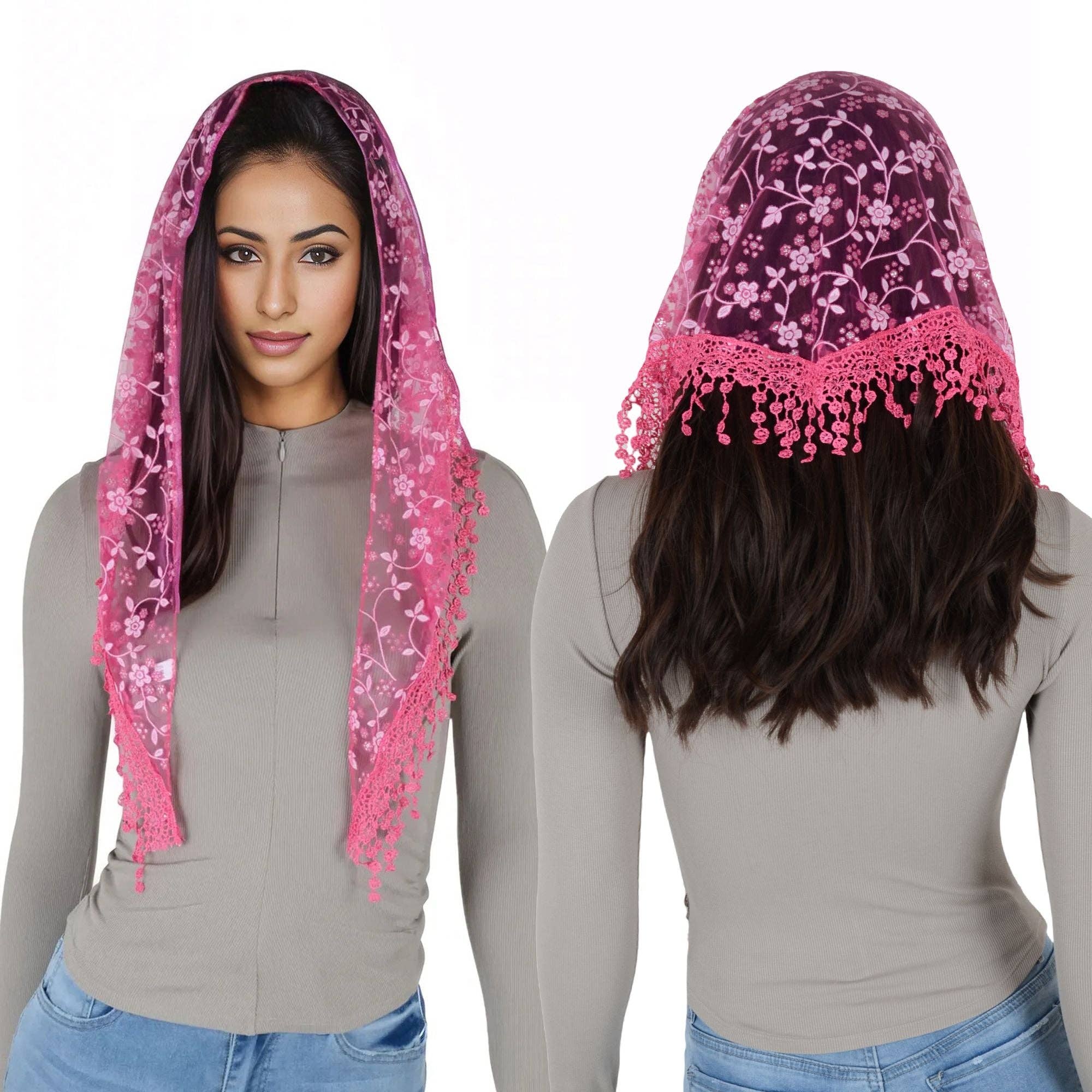 AK Brand - Venta al por mayor Bufanda - Mujer - Bufanda triangular ligera de encaje floral para la cabeza11