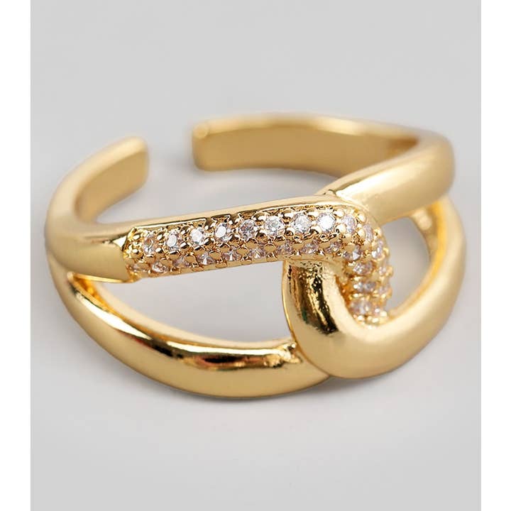 GOLD BRASS KNOT ROPE RING WITH CZ for wholesale on Faire0