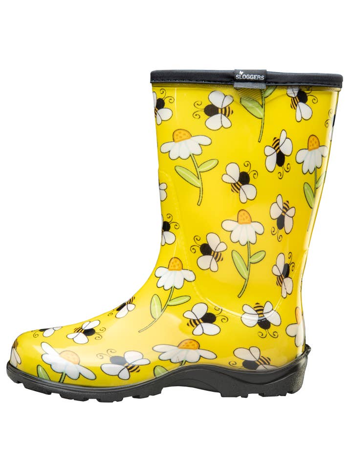 Sloggers – Galochas – Mulher por atacado – Bota Feminina de Chuva e Jardim Amarela com Estampa de Abelhas1
