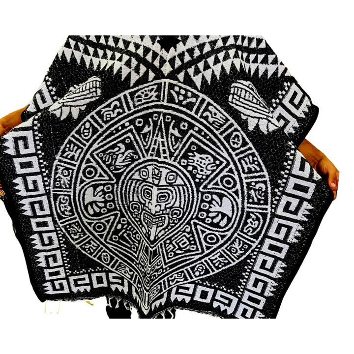 Sanyork Fair Trade - Wholesale Poncho - Men's - Authentic Men's Mexican Aztec Calendar Poncho