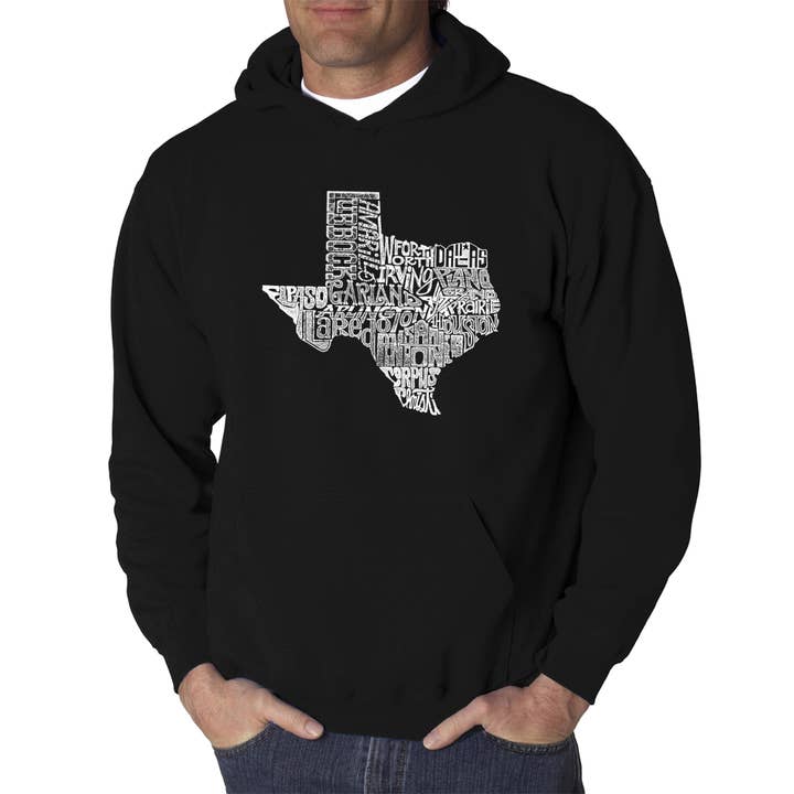 Men's Word Art Hooded Sweatshirt - The Great State of Texas for wholesale by LA Pop Art
