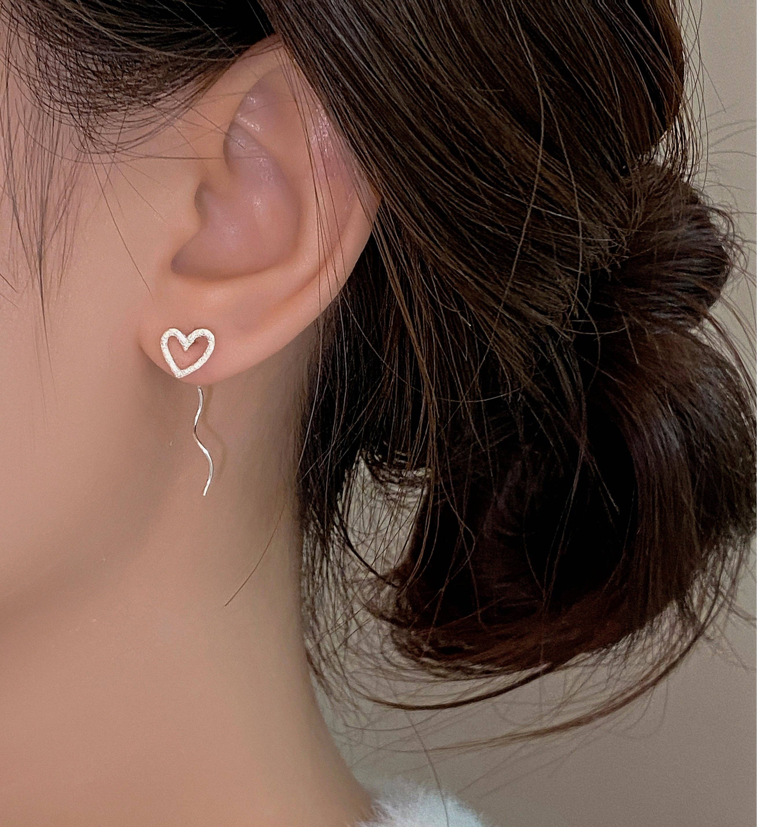 happyzzzsu - Vente Boucles d'oreilles pendantes - Boucles d'oreilles enfileur cœur en argent sterling2