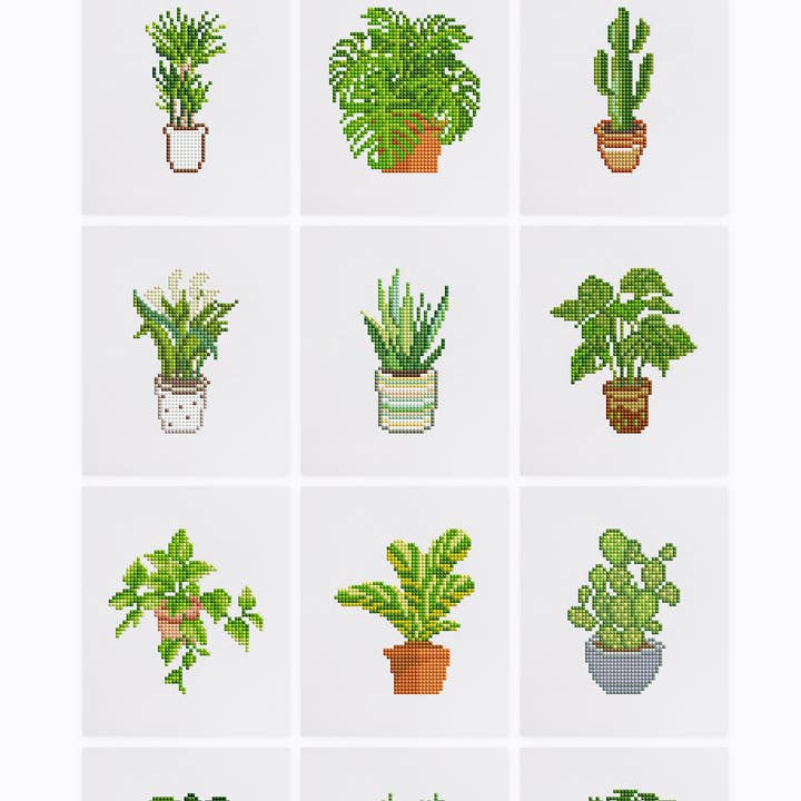 Paint Your Numbers - Wholesale DIY Craft Kit - 12 Assorted Potted Plant Diamond Paintings - Set 10